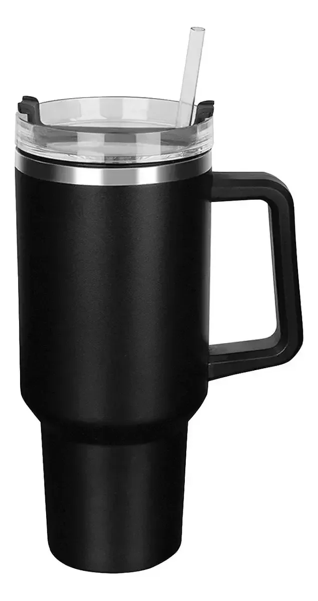 Copo Térmico Grande 1200 ml Canudo Inox Parede Dupla Cor Preto