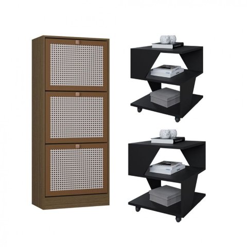 Kit Sapateira Spin Tropical 3 Portas e 2 Mesas de Cabeceira/centro Poquema