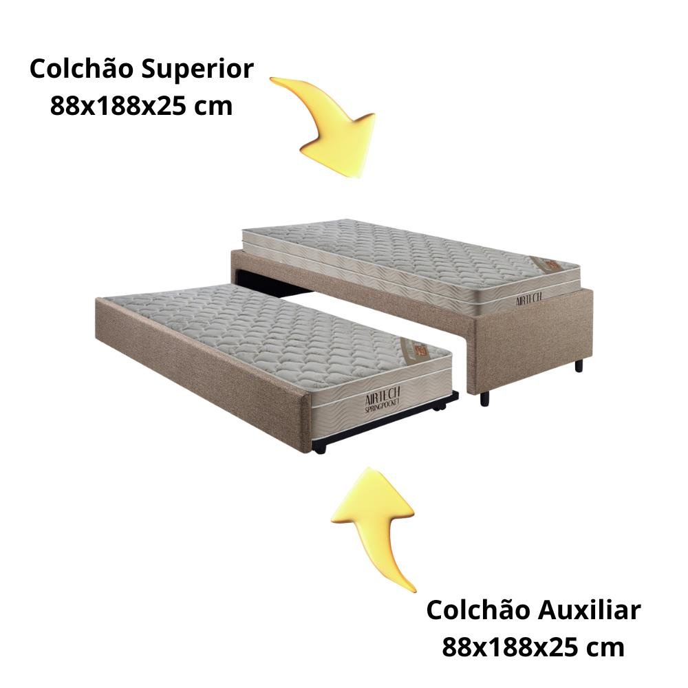 Bicama Box Solteiro Linho Marrom 88x188 com Dois Colchões Airtech Molas Ensacadas Ortobom - 5