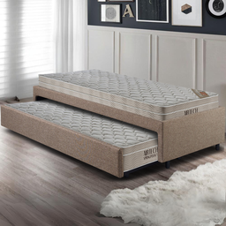 Bicama Box Solteiro Linho Marrom 88x188 com Dois Colchões Airtech Molas Ensacadas Ortobom - 3