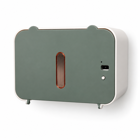 Dispenser Automático de Papel Higiênico em Rolo com Sensor Branco e Verde para Banheiro 21x14x14 cm