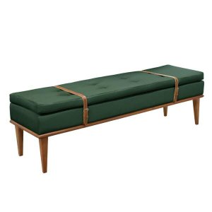 Recamier Puff Londres Luxo Madeira Maciça Veludo Verde