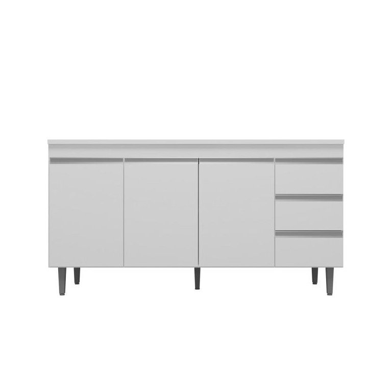 Balcão Gabinete de Pia sem Tampo 160cm 3 Portas 3 Gavetas Andréia Branco - Ajl Móveis Balcão Gabinete de Pia sem Tampo 160cm 3 Portas 3 Gavetas Andréia Branco - Ajl Móveis