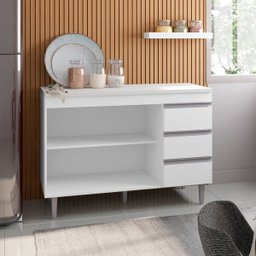 Balcão Gabinete de Pia sem Tampo 100cm 2 Portas 3 Gavetas Andréia Branco - Ajl Móveis - 3