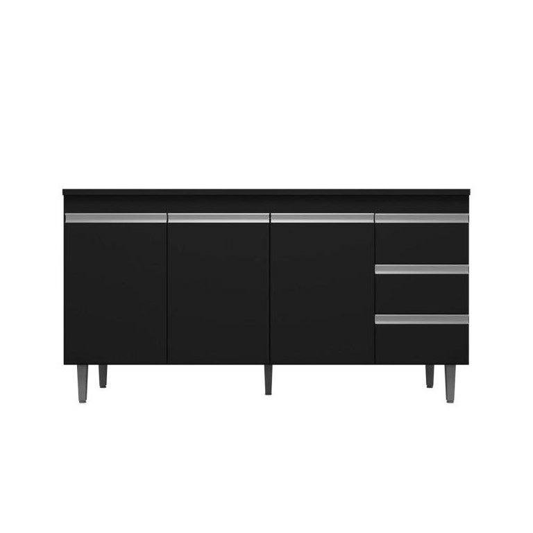 Balcão Gabinete de Pia sem Tampo 160cm 3 Portas 3 Gavetas Andréia Branco/Preto Total - AJL Móveis
