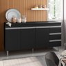 Balcão Gabinete de Pia sem Tampo 160cm 3 Portas 3 Gavetas Andréia Branco/Preto Total - AJL Móveis - 2