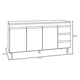 Balcão Gabinete de Pia sem Tampo 160cm 3 Portas 3 Gavetas Andréia Branco/Preto Total - AJL Móveis - 4