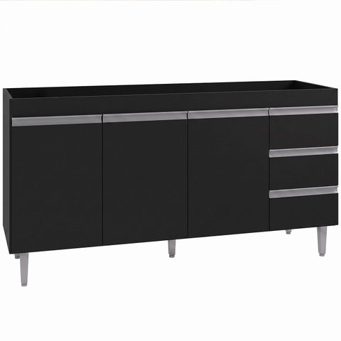 Balcão Gabinete de Pia sem Tampo 160cm 3 Portas 3 Gavetas Andréia Branco/Preto Total - AJL Móveis