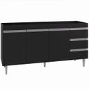Ver imagem 1 de Balcão Gabinete de Pia sem Tampo 160cm 3 Portas 3 Gavetas Andréia Branco/Preto Total - AJL Móveis