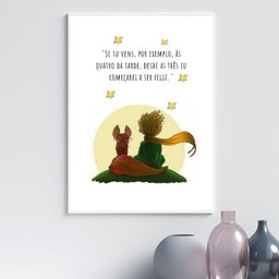 Quadro Pequeno Príncipe com Raposa - Frase 45x34cm:moldura Branca - 1