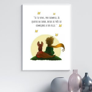 Quadro Pequeno Príncipe com Raposa - Frase 45x34cm:moldura Branca