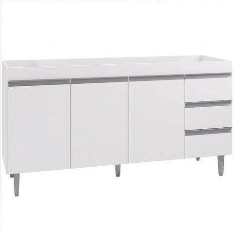 Balcão Gabinete de Pia sem Tampo 150cm 3 Portas 3 Gavetas Andréia Branco - AJL Móveis