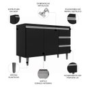 Ver imagem 4 de Balcão Gabinete de Pia sem Tampo 120cm 2 Portas 3 Gavetas Andréia Preto Total - AJL Móveis