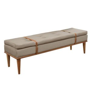 Recamier Puff Londres Luxo Madeira Maciça Linho Bege