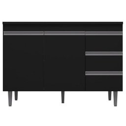 Balcão Gabinete de Pia sem Tampo 100cm 2 Portas 3 Gavetas Andréia Preto Total - Ajl Móveis - 1