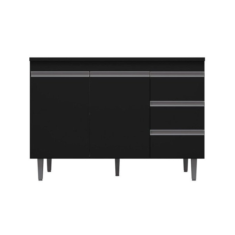Balcão Gabinete de Pia sem Tampo 100cm 2 Portas 3 Gavetas Andréia Preto Total - Ajl Móveis
