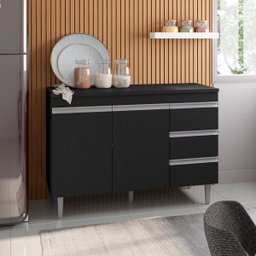 Balcão Gabinete de Pia sem Tampo 100cm 2 Portas 3 Gavetas Andréia Preto Total - Ajl Móveis - 2