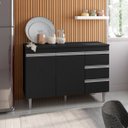 Ver imagem 2 de Balcão Gabinete de Pia sem Tampo 100cm 2 Portas 3 Gavetas Andréia Preto Total - Ajl Móveis