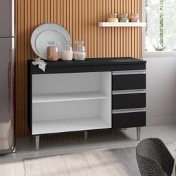 Balcão Gabinete de Pia sem Tampo 100cm 2 Portas 3 Gavetas Andréia Preto Total - Ajl Móveis - 3