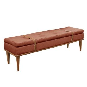 Recamier Puff Londres Luxo Madeira Maciça Linho Terracota