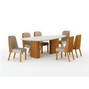 Ver imagem 1 de Conjunto Sala de Jantar Ísis 2,00m com 6 Cadeiras Tampo Orgânico Off White c/ Vidro Cinamomo/Sintéti