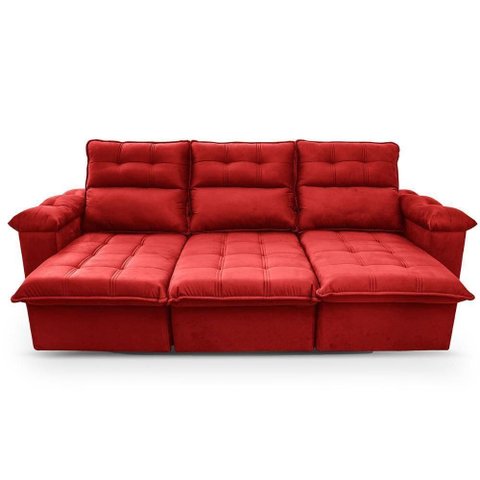Sofá Retrátil Reclinável Verona 2,30m Suede Velut Vermelho Molas Ensacadas - King House