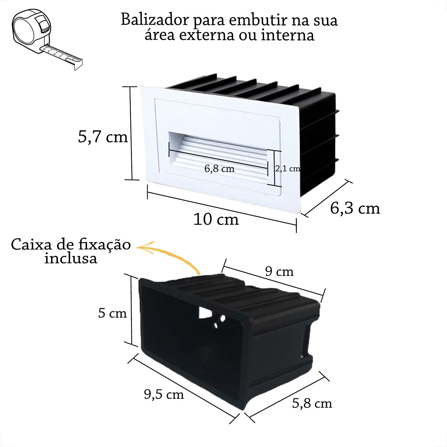 7 Balizador Led 3000K De Parede Escada Externo Embutir Zan42 - 3