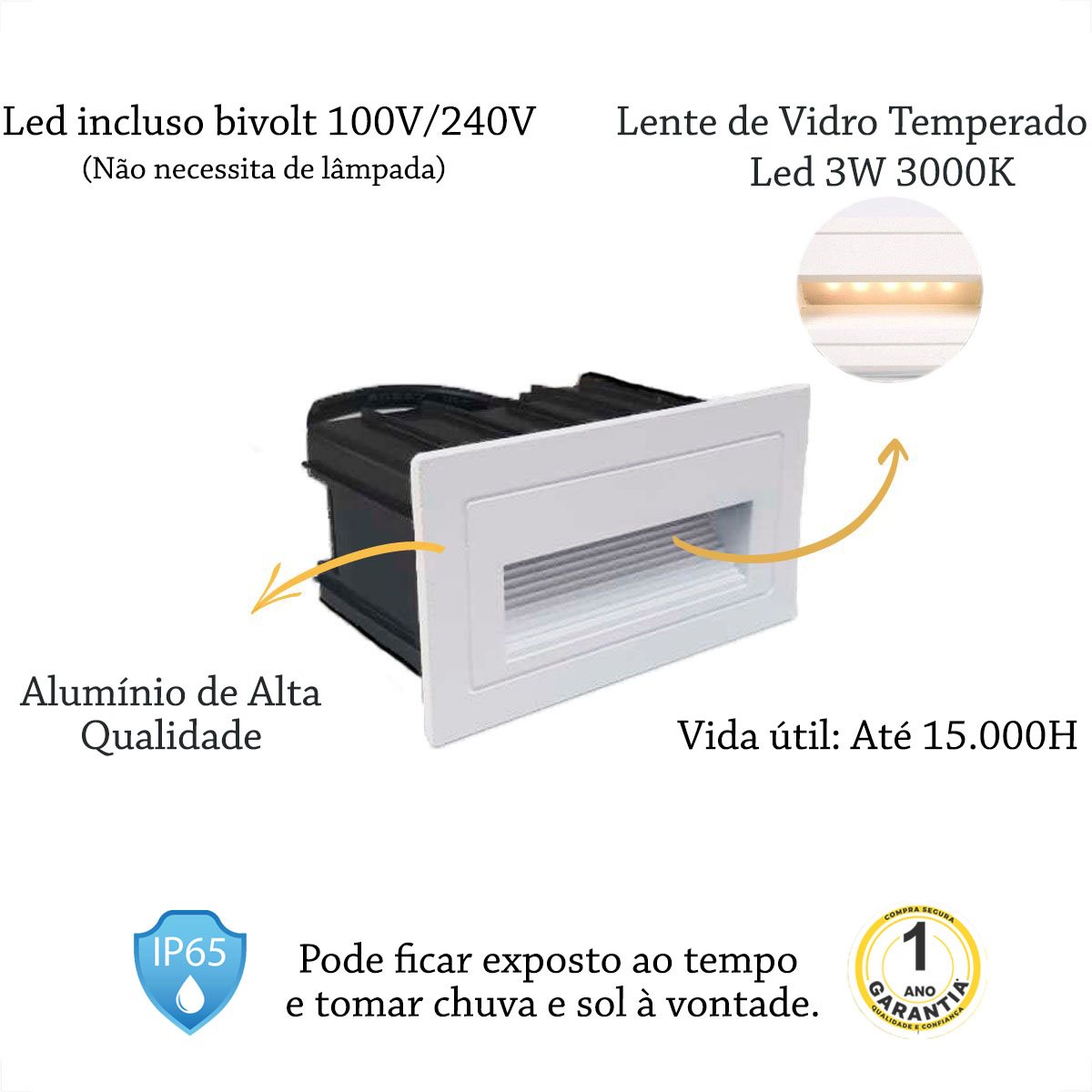 7 Balizador Led 3000K De Parede Escada Externo Embutir Zan42 - 2