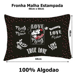 Fronha Portallar Malha Disney Estampa Localizada Jadore Love Black 48cmx68cm Preto - 2