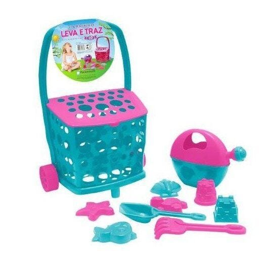 CARRINHO BAÚ LEVA E TRAZ KIT PRAIA COM ACESSÓRIOS - ROSA/VERDE - 1