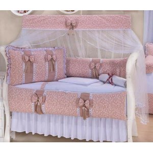 Kit Berço para Berço Americano e Nacional Rosê Laço Floral Menina Princesinha Luxo Cor:rosê