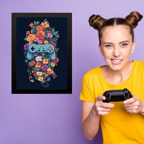 Quadro Quarto Adolescente Menina Gamer 24x18cm:moldura Branca
