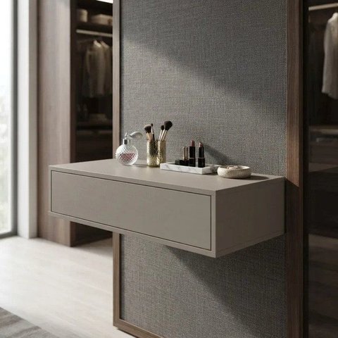 Escrivaninha Mesa Escritório Suspensa Complemento 100% MDF 1 Gaveta 78,5cm Níquel Cinza