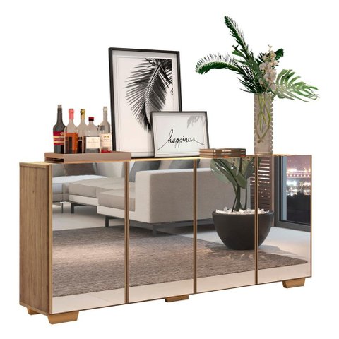 Aparador Buffet com Espelho Multimóveis Vegas com 4 Portas FG3560 Rustic/Natural