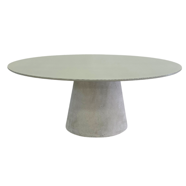 Mesa de Jantar Cone Oval 160x90 Cm Tampo Off White + Vidro Base Concreto - 4