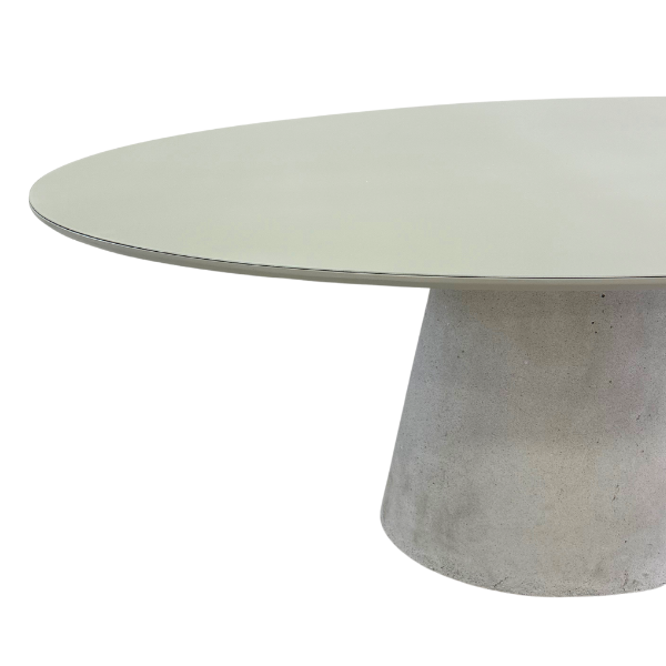 Mesa de Jantar Cone Oval 160x90 Cm Tampo Off White + Vidro Base Concreto - 3