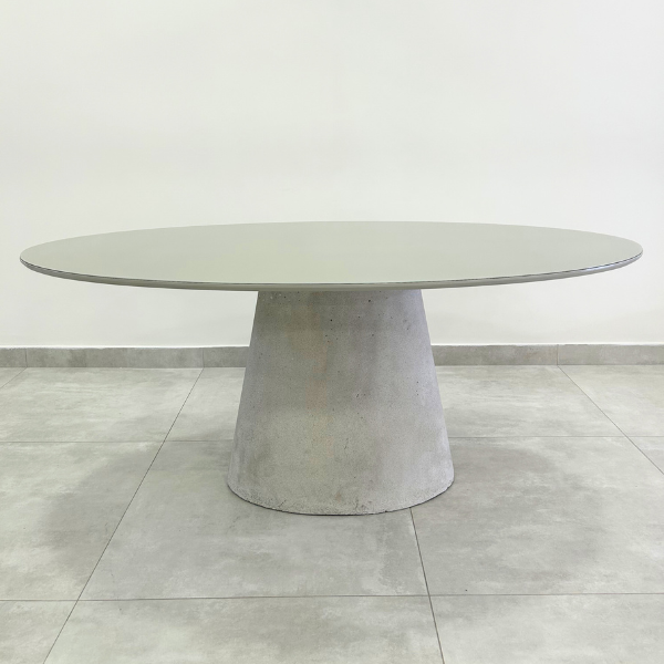 Mesa de Jantar Cone Oval 160x90 Cm Tampo Off White + Vidro Base Concreto - 5