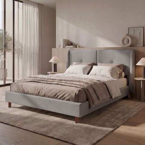 Cama Estofada Queen com Estrutura Reforçada e Design Moderno Milão Cinza