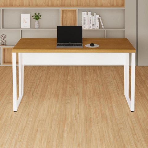 Escrivaninha Corporativa Industrial 1,40 m X 0,60 m 100% MDF F5 Office Cor:Freijó com Branco