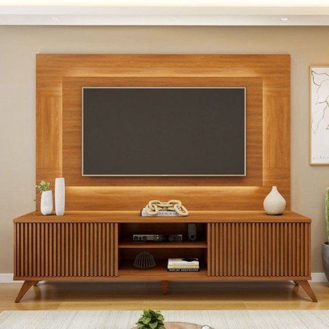Rack Painel para TV até 58 Polegadas com LED 100% MDF 220CMX130CM Pés em Madeira Maciça Gaia Grécia