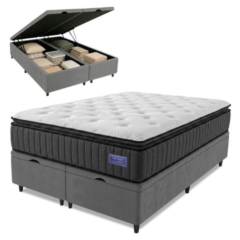 Cama Box Baú King Colchão Ortopédico Titã Molas Ensacadas Pillow Top Hip Sleep