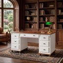 Ver imagem 3 de Escrivaninha Linz 7 Gavetas 80 X 176 X 50 Cm (a X L X P) Cor Branco - Imbuia Glazer