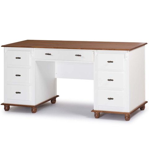 Escrivaninha Linz 7 Gavetas 80 X 176 X 50 Cm (a X L X P) Cor Branco - Imbuia Glazer