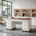 Ver imagem 2 de Escrivaninha Linz 7 Gavetas 80 X 176 X 50 Cm (a X L X P) Cor Branco - Imbuia Glazer