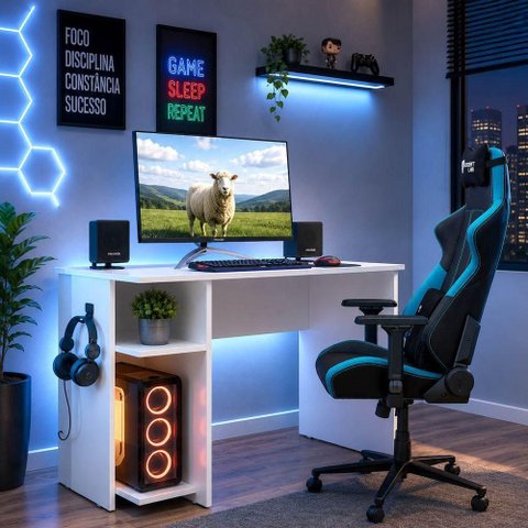 Mesa Gamer Nitro Moderno MDP 114cm Branco Loja Sheep