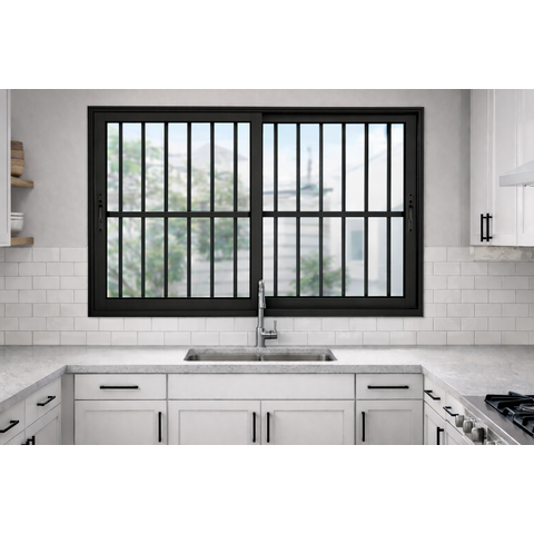 Janela de Correr 2 Folhas com Grade Alumínio Preto 120x150 Linha 25 Jade