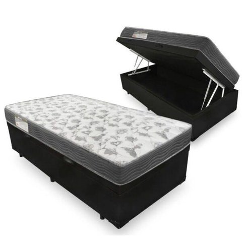 Cama Box com Baú Solteiro + Colchão de Espuma D33 - Ortobom - Iso 100 88cm - Preto