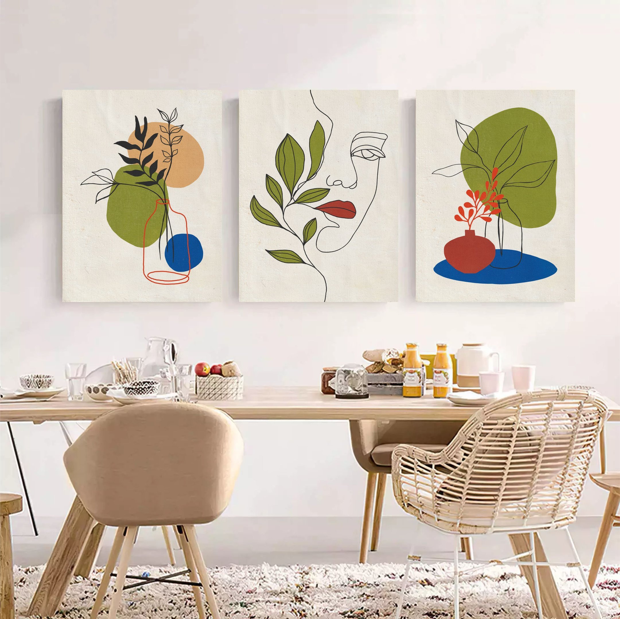 Conjunto com 3 quadros pintados a mão estilo minimalista pintados a mão medindo 60x45cm cada - 2