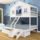 Ver imagem 1 de Beliche Casal/ Solteiro Casinha Dos Sonhos com 02 Gavetas Kit Escada/ Escorregador Madeira Maciça