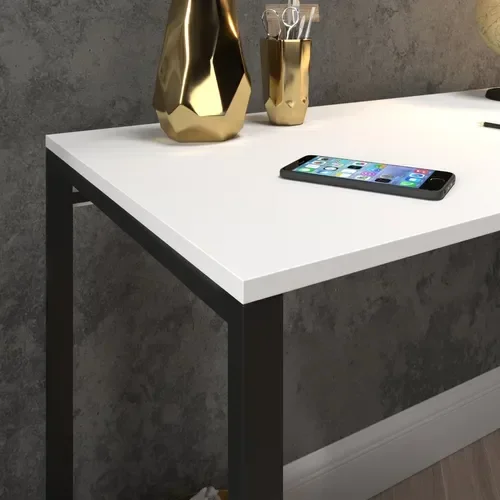 Escrivaninha 90cm Mesa Madeira Branco com Preto Móveis Industrial Escritório - 3